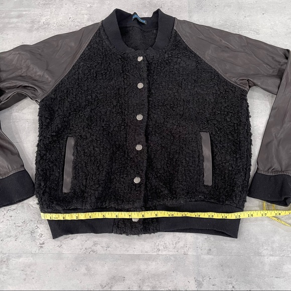 Faux Leather Shearling Varsity Jacket - Picture 4 of 7